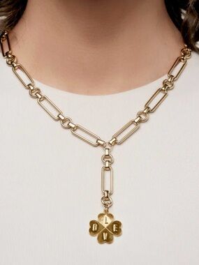 Mayamar Love Clover Bold Link Lariat Necklace